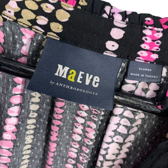 Maeve Long Sleeve Black Multicolor Partial Button Up Top XL - Picture 3 of 7